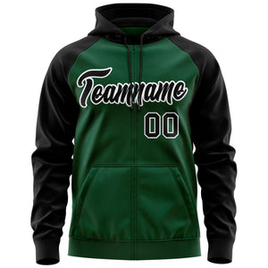 Custom Stitched Green Black-White Raglan Sleeves Sports Full-Zip Sweatshirt Hoodie