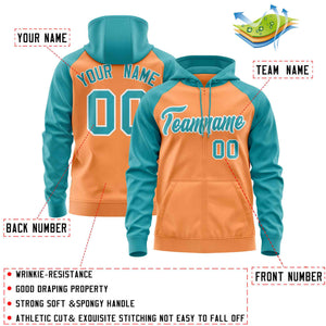 Custom Stitched Light Orange Aqua Raglan Sleeves Sports Full-Zip Sweatshirt Hoodie