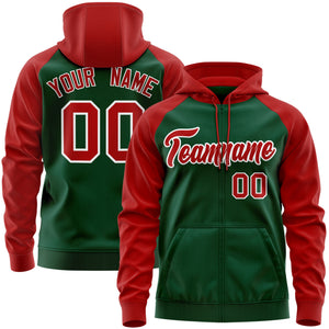 Custom Stitched Green Red-White Raglan Sleeves Sports Full-Zip Sweatshirt Hoodie