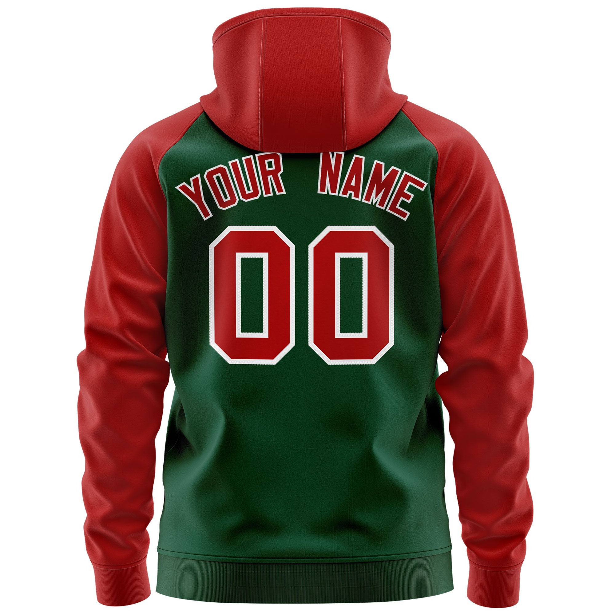 Custom Stitched Green Red-White Raglan Sleeves Sports Full-Zip Sweatshirt Hoodie