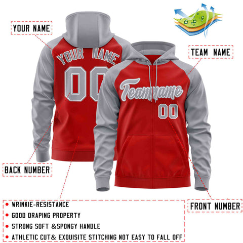 Custom Stitched Red Light Gray Raglan Sleeves Sports Full-Zip Sweatshirt Hoodie