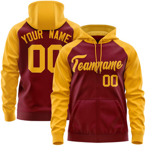 Custom Stitched Crimson Gold Raglan Sleeves Sports Full-Zip Sweatshirt Hoodie