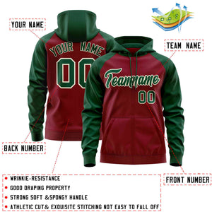 Custom Stitched Crimson Green Raglan Sleeves Sports Full-Zip Sweatshirt Hoodie