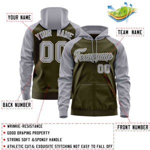 Custom Stitched Olive Light Gray Raglan Sleeves Sports Full-Zip Sweatshirt Hoodie