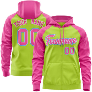 Custom Stitched Neon Green Pink Raglan Sleeves Sports Full-Zip Sweatshirt Hoodie