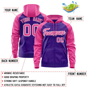 Custom Stitched Purple Pink Raglan Sleeves Sports Full-Zip Sweatshirt Hoodie