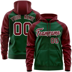 Custom Stitched Green Crimson-White Raglan Sleeves Sports Full-Zip Sweatshirt Hoodie