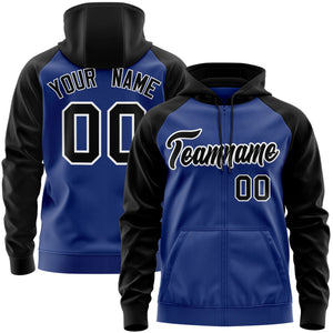 Custom Stitched Royal Black-White Raglan Sleeves Sports Full-Zip Sweatshirt Hoodie