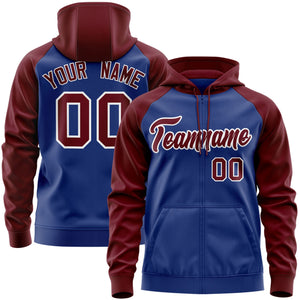 Custom Stitched Royal Crimson-White Raglan Sleeves Sports Full-Zip Sweatshirt Hoodie