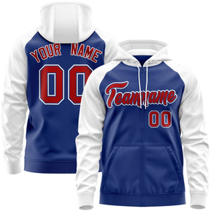 Custom Stitched Royal Red-White Raglan Sleeves Sports Full-Zip Sweatshirt Hoodie