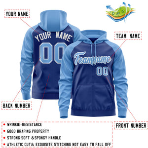 Custom Stitched Royal Light Blue-White Raglan Sleeves Sports Full-Zip Sweatshirt Hoodie