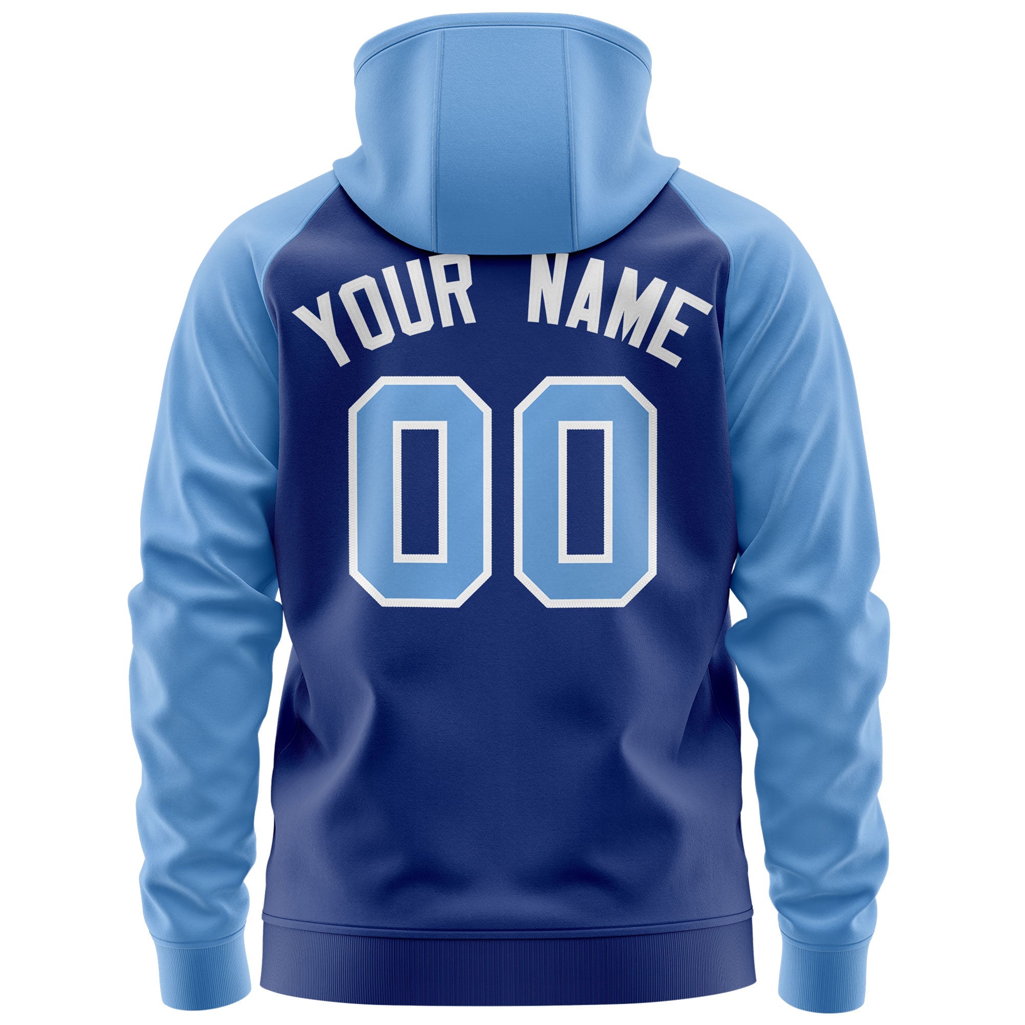 Custom Stitched Royal Light Blue-White Raglan Sleeves Sports Full-Zip Sweatshirt Hoodie