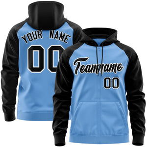 Custom Stitched Light Blue Black-White Raglan Sleeves Sports Full-Zip Sweatshirt Hoodie