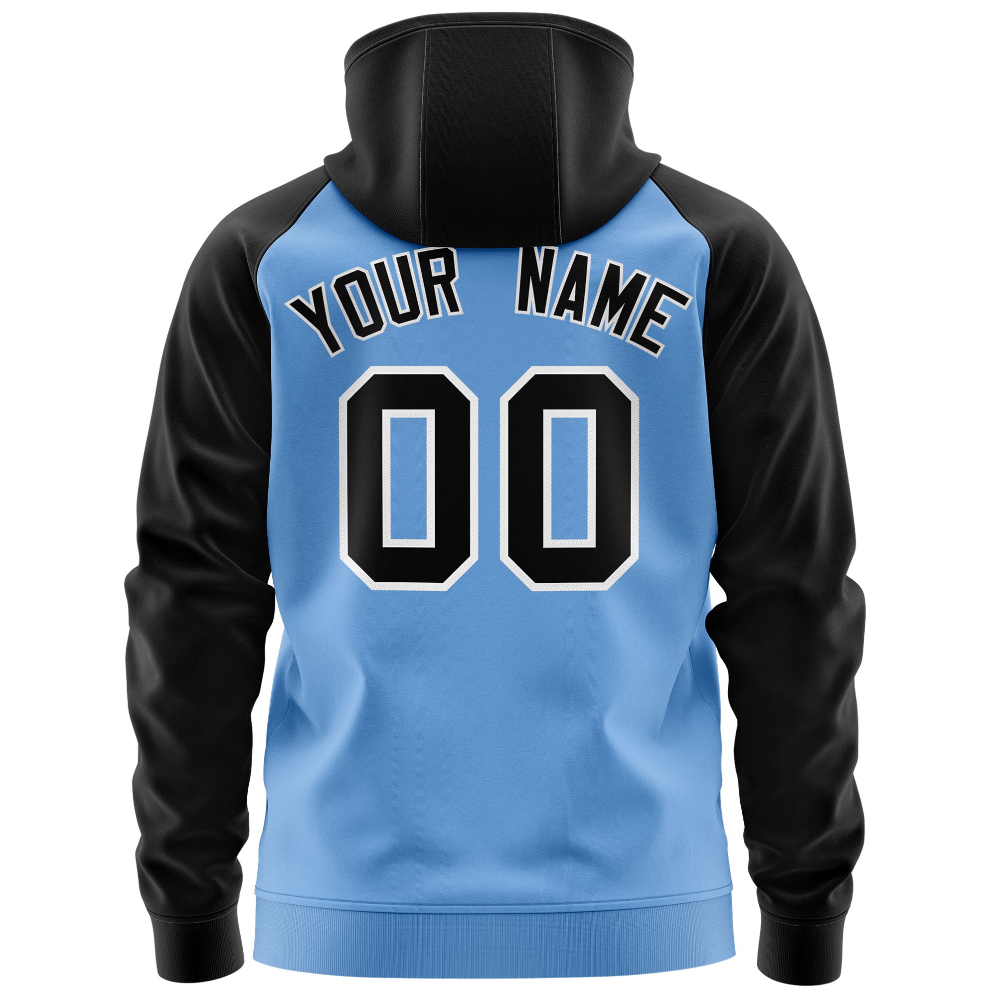 Custom Stitched Light Blue Black-White Raglan Sleeves Sports Full-Zip Sweatshirt Hoodie