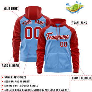 Custom Stitched Light Blue Red-White Raglan Sleeves Sports Full-Zip Sweatshirt Hoodie