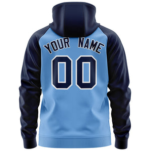 Custom Stitched Light Blue Navy-White Raglan Sleeves Sports Full-Zip Sweatshirt Hoodie