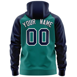 Custom Stitched Aqua Navy-White Raglan Sleeves Sports Full-Zip Sweatshirt Hoodie