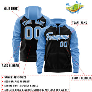 Custom Stitched Black Light Blue-White Raglan Sleeves Sports Full-Zip Sweatshirt Hoodie