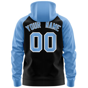 Custom Stitched Black Light Blue-White Raglan Sleeves Sports Full-Zip Sweatshirt Hoodie