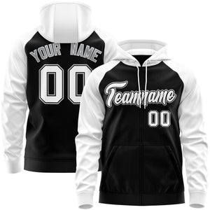 Custom Stitched Black White-Gray Raglan Sleeves Sports Full-Zip Sweatshirt Hoodie