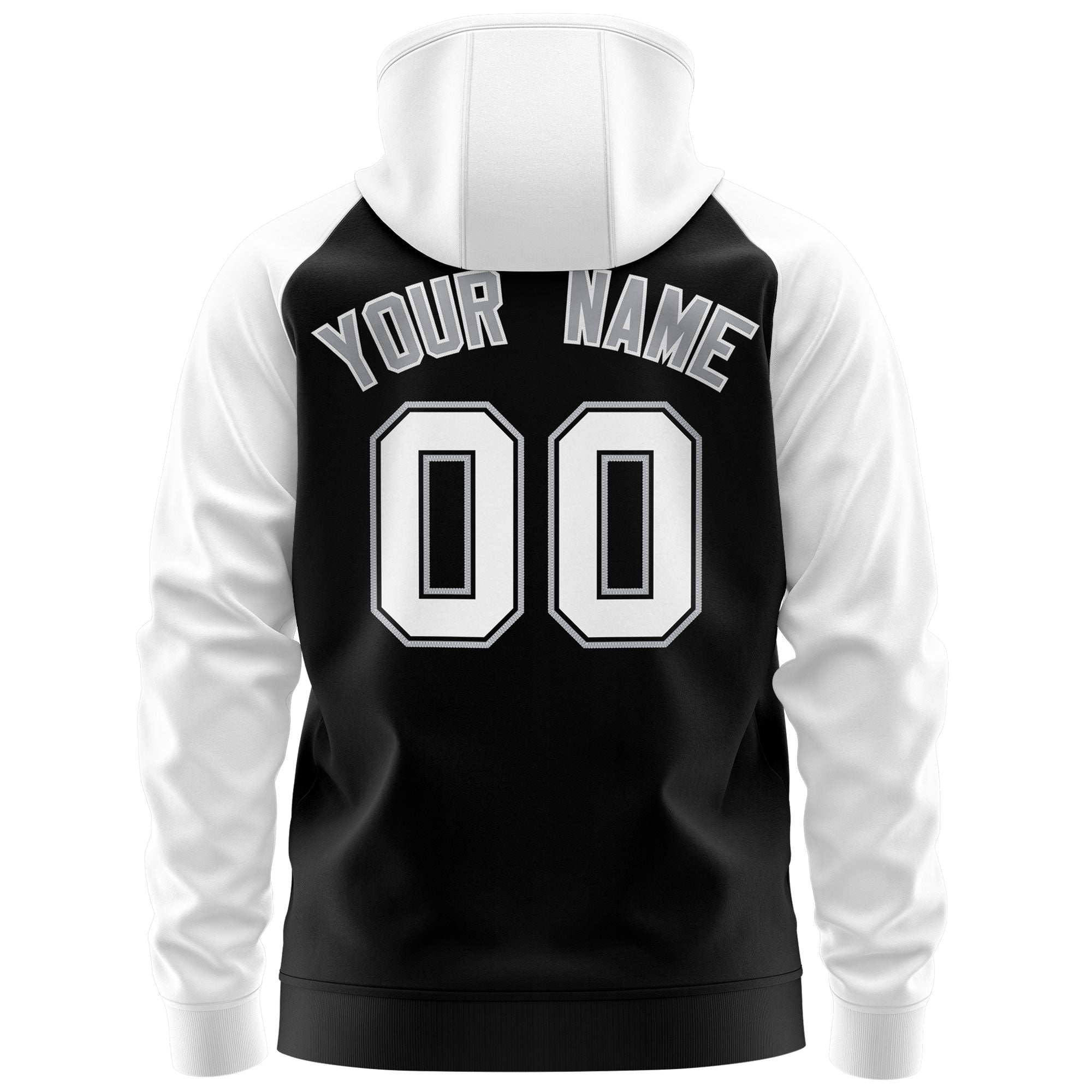 Custom Stitched Black White-Gray Raglan Sleeves Sports Full-Zip Sweatshirt Hoodie