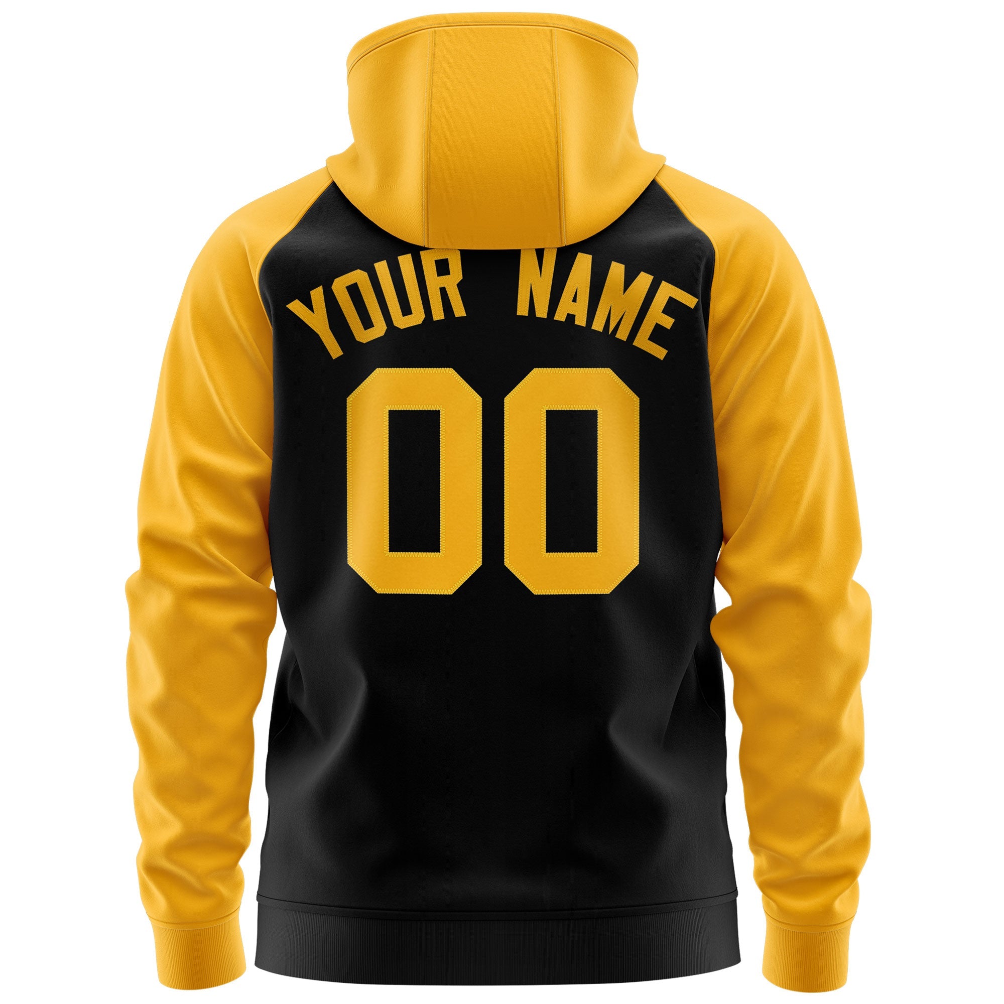 Custom Stitched Black Gold Raglan Sleeves Sports Full-Zip Sweatshirt Hoodie