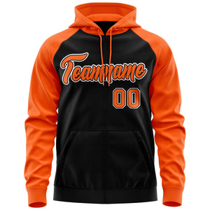 Custom Stitched Black Orange-White Raglan Sleeves Sports Full-Zip Sweatshirt Hoodie