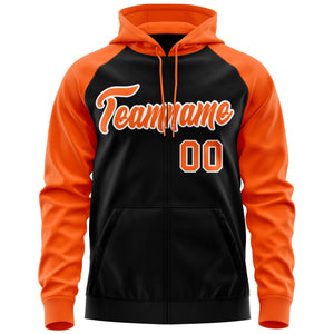 Custom Stitched Black Orange-White Raglan Sleeves Sports Full-Zip Sweatshirt Hoodie