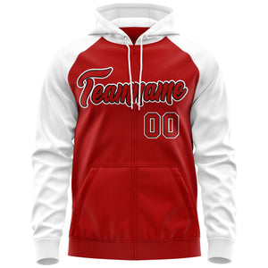 Custom Stitched Red Black-White Raglan Sleeves Sports Full-Zip Sweatshirt Hoodie