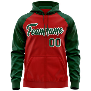 Custom Stitched Red Green-White Raglan Sleeves Sports Full-Zip Sweatshirt Hoodie