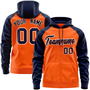 Custom Stitched Orange Navy-White Raglan Sleeves Sports Full-Zip Sweatshirt Hoodie