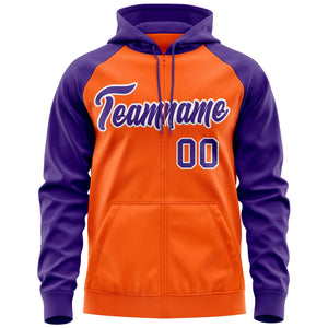 Custom Stitched Orange Purple-White Raglan Sleeves Sports Full-Zip Sweatshirt Hoodie