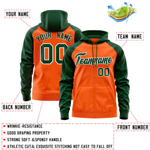 Custom Stitched Orange Green-White Raglan Sleeves Sports Full-Zip Sweatshirt Hoodie