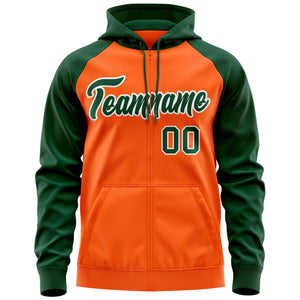 Custom Stitched Orange Green-White Raglan Sleeves Sports Full-Zip Sweatshirt Hoodie