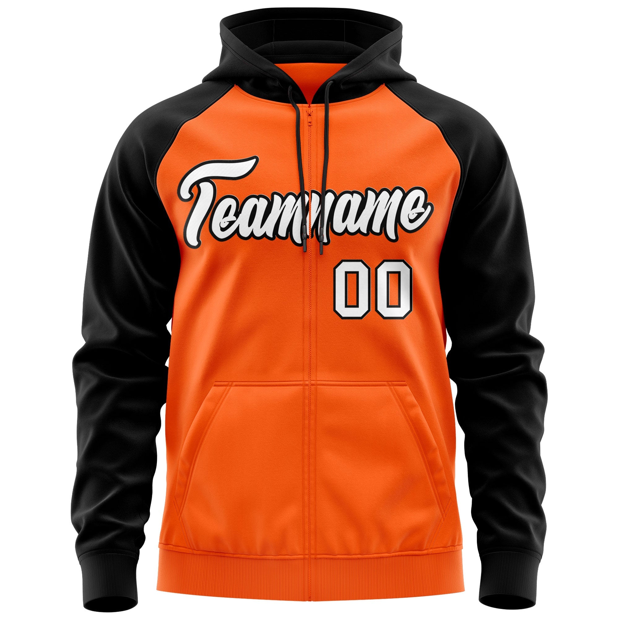 Custom Stitched Orange White-Black Raglan Sleeves Sports Full-Zip Sweatshirt Hoodie