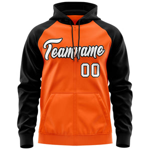 Custom Stitched Orange White-Black Raglan Sleeves Sports Full-Zip Sweatshirt Hoodie