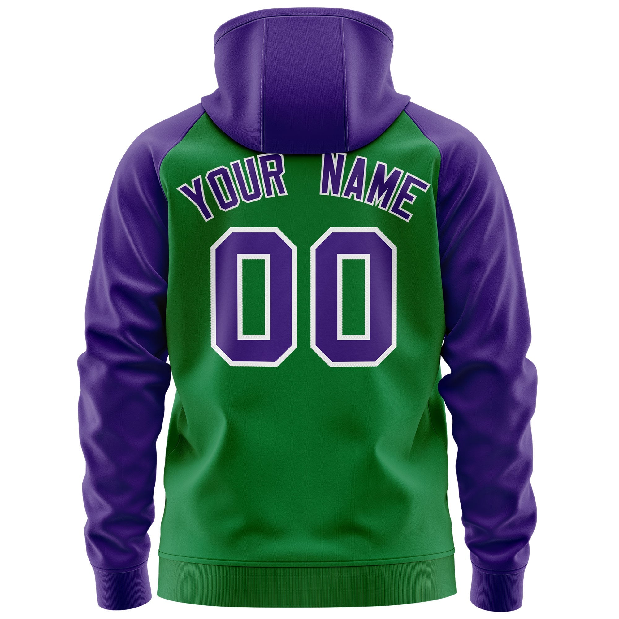 Custom Stitched Kelly Green Purple-White Raglan Sleeves Sports Full-Zip Sweatshirt Hoodie