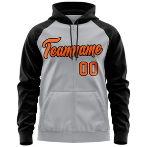 Custom Stitched Gray Orange-Black Raglan Sleeves Sports Full-Zip Sweatshirt Hoodie