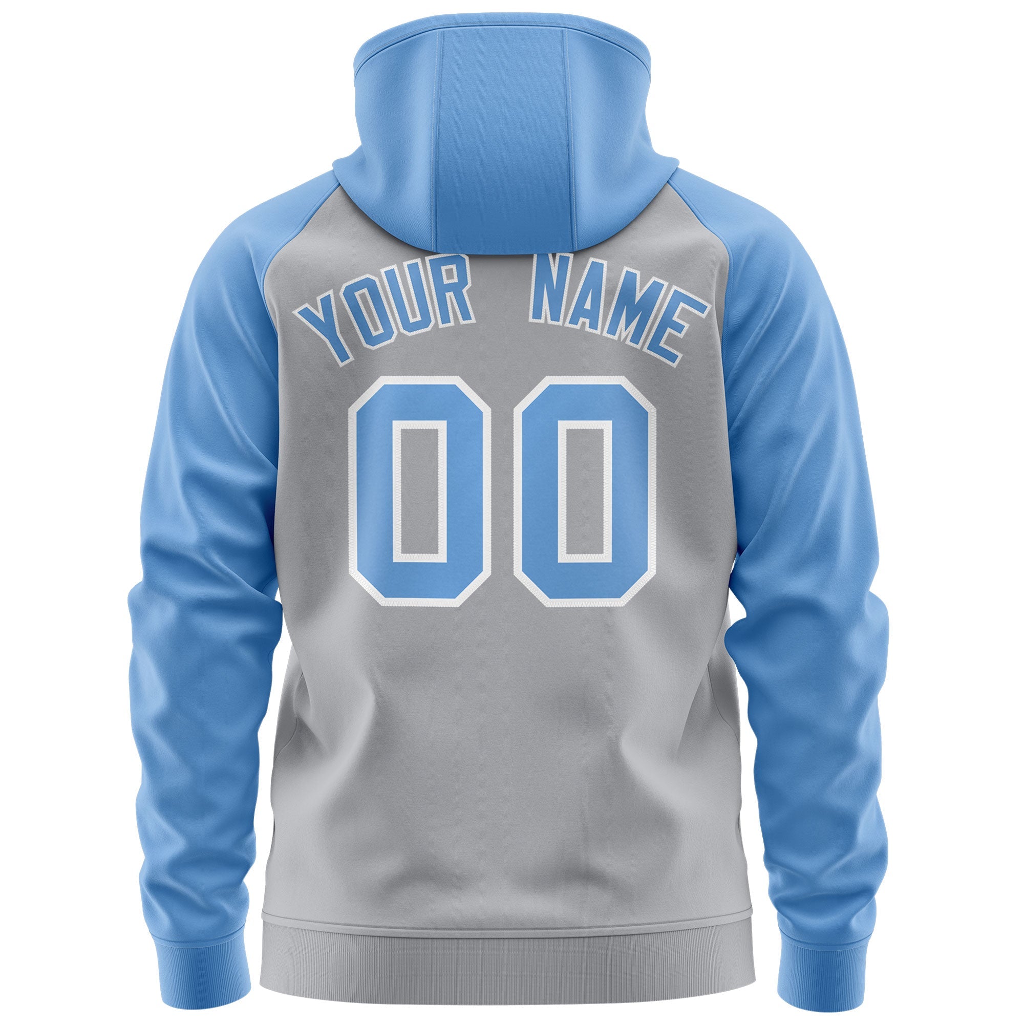 Custom Stitched Gray Light Blue-White Raglan Sleeves Sports Full-Zip Sweatshirt Hoodie