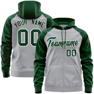 Custom Stitched Gray Green-White Raglan Sleeves Sports Full-Zip Sweatshirt Hoodie