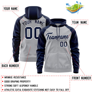 Custom Stitched Gray Navy-White Raglan Sleeves Sports Full-Zip Sweatshirt Hoodie