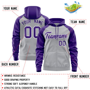 Custom Stitched Gray Purple-White Raglan Sleeves Sports Full-Zip Sweatshirt Hoodie