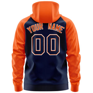 Custom Stitched Navy Orange-White Raglan Sleeves Sports Full-Zip Sweatshirt Hoodie