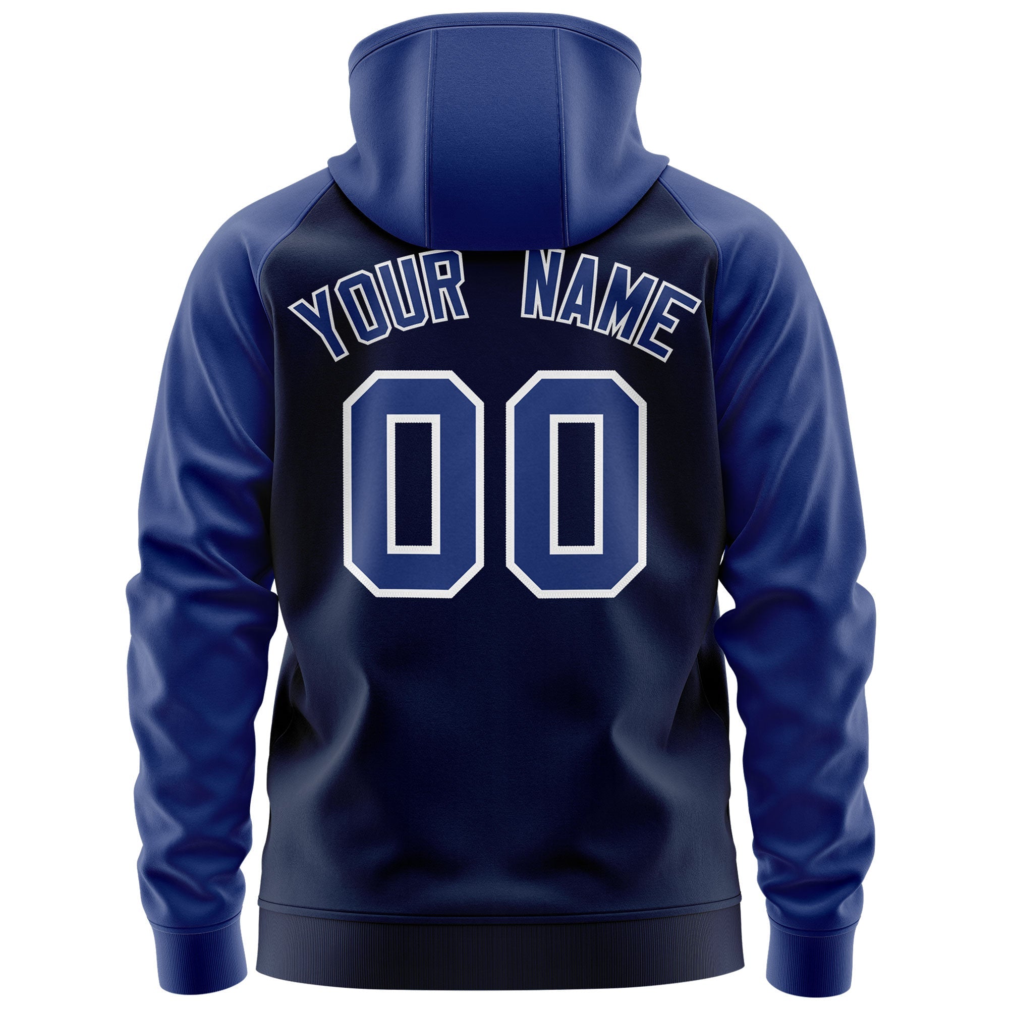 Custom Stitched Navy Royal-White Raglan Sleeves Sports Full-Zip Sweatshirt Hoodie