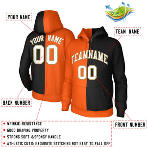 Custom Orange Black White-Old Gold Split Fashion Stitched Sportwear Pullover Hoodie