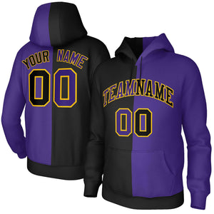 Custom Black Purple Purple-Gold Split Fashion Stitched Sportwear Pullover Hoodie