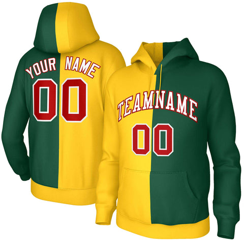 Custom Gold Green White-Red Split Fashion Stitched Sportwear Pullover Hoodie