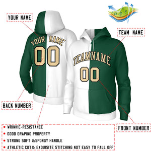 Custom White Green Khaki-Black Split Fashion Stitched Sportwear Pullover Hoodie