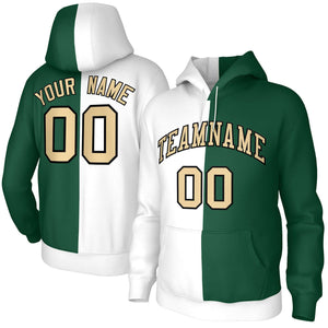 Custom White Green Khaki-Black Split Fashion Stitched Sportwear Pullover Hoodie