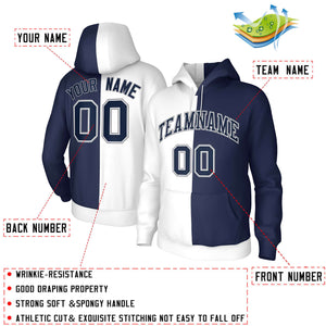 Custom White Navy Navy-White Split Fashion Stitched Sportwear Pullover Hoodie